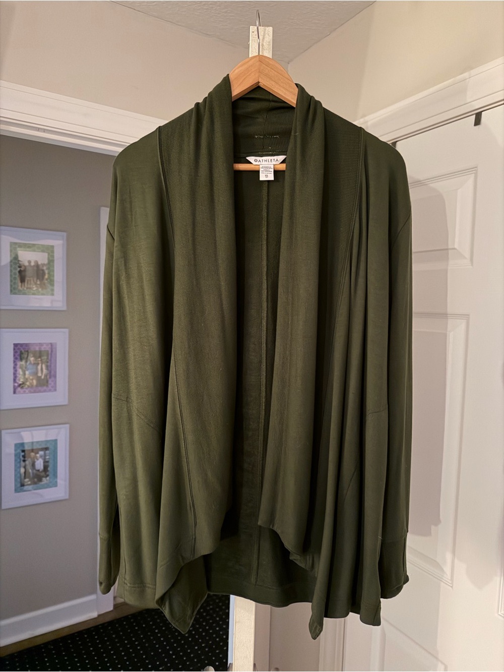 Athleta Olive Green Open-Front Draped Cardigan (Size XS but fits larger).